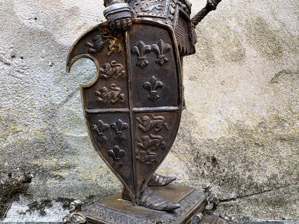 Belle sculpture « chevalier en armure » en argent, Hanau , XIXe siècle.-photo-5