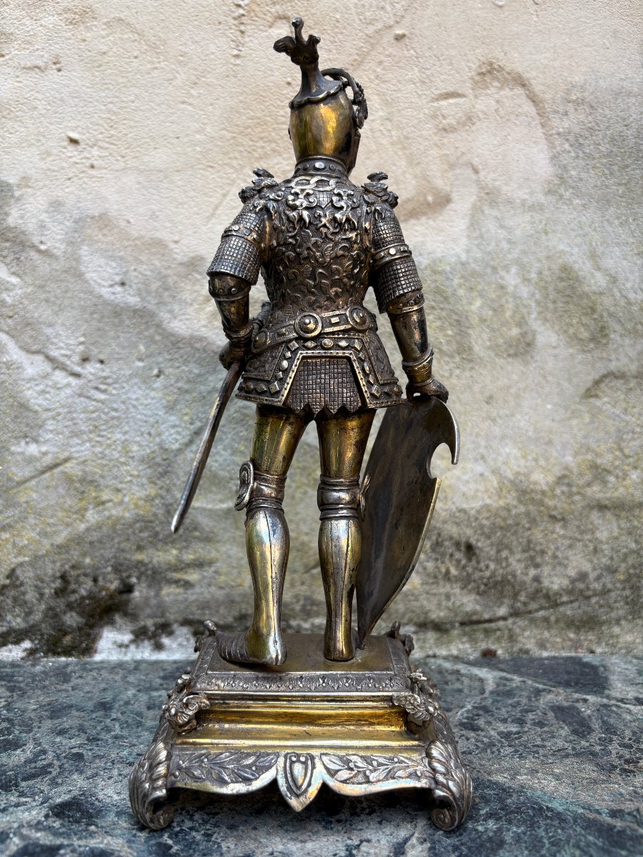 Belle sculpture « chevalier en armure » en argent, Hanau , XIXe siècle.-photo-8