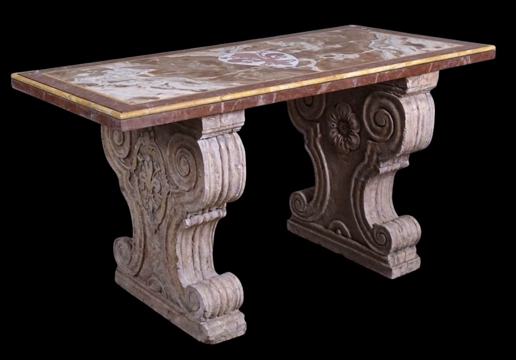Marble Console Table, Adorned With An Inlaid French Fleur-de-lis. -photo-4