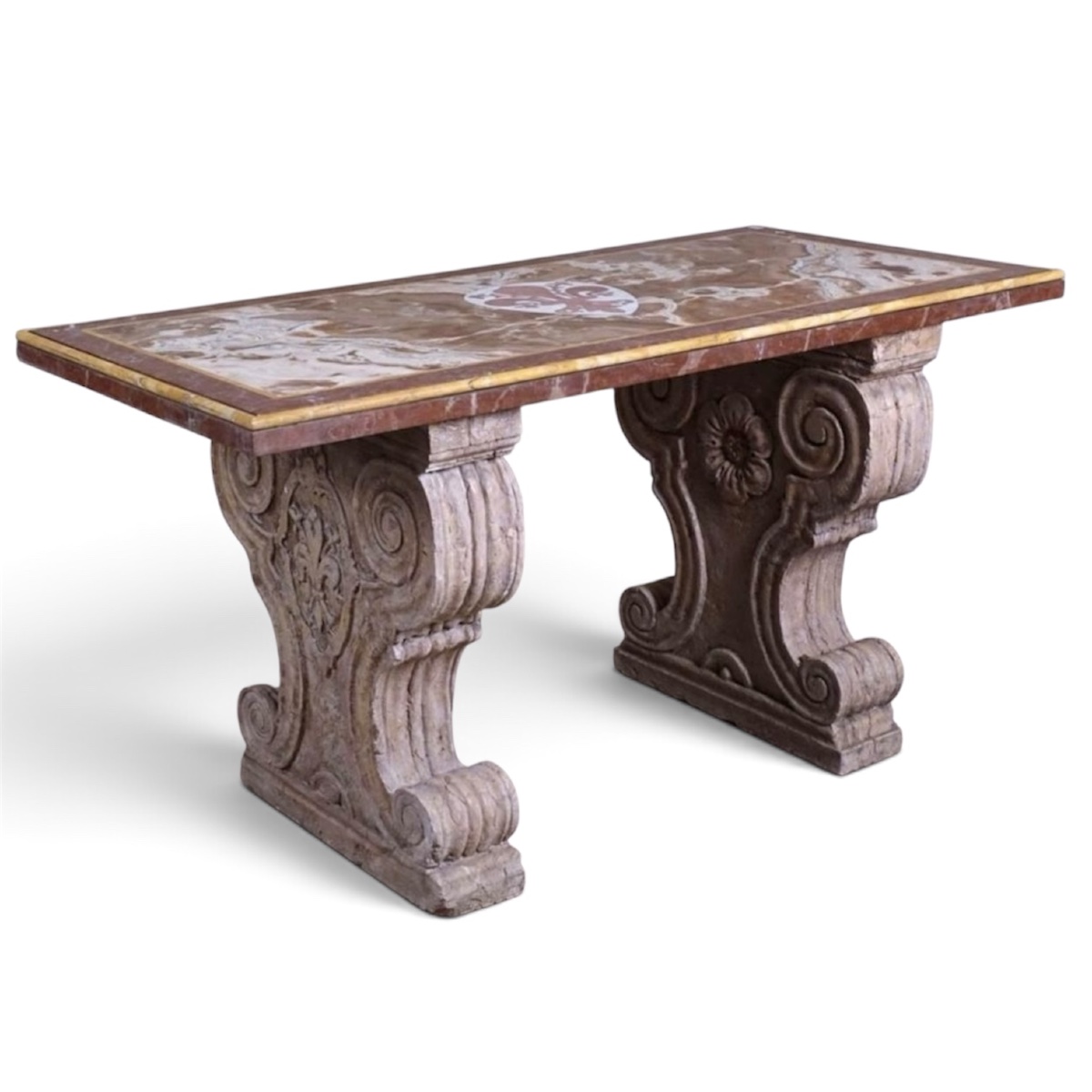 Marble Console Table, Adorned With An Inlaid French Fleur-de-lis. 