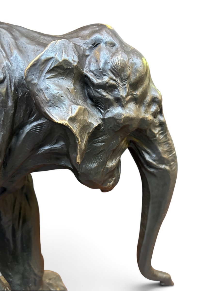 Large  Bronze Elephant (64 Cm), 20th-century.-photo-1