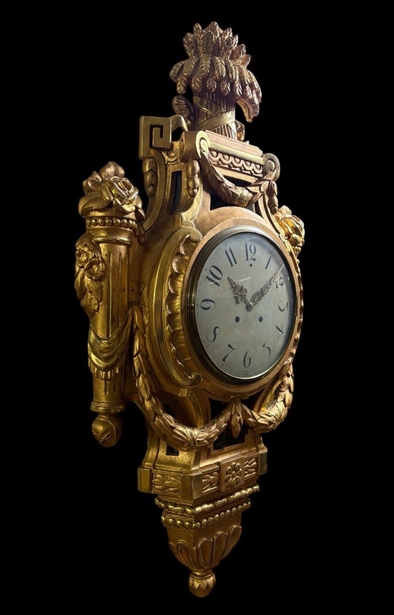Large Swedish Gilded Wooden Cartel Clock  In The Louis XVI Style, 19th Century. (97 Cm)-photo-2