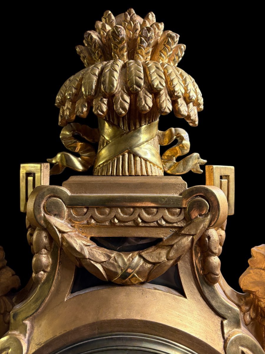 Large Swedish Gilded Wooden Cartel Clock  In The Louis XVI Style, 19th Century. (97 Cm)-photo-2