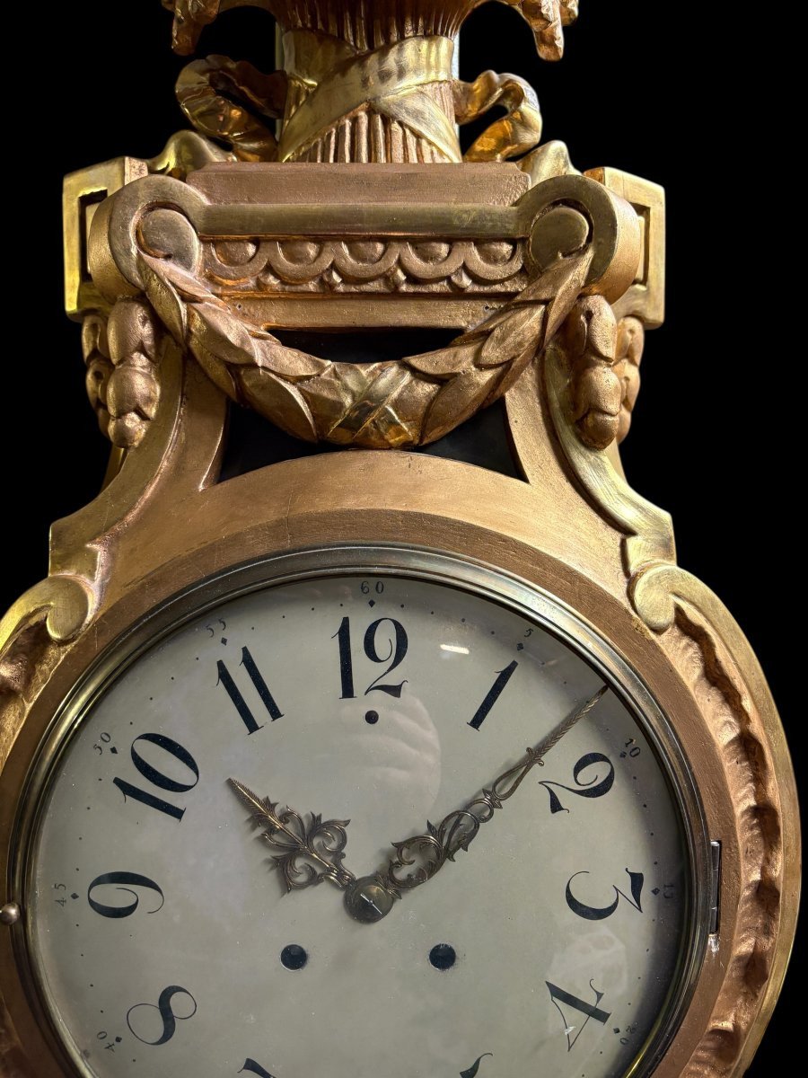 Large Swedish Gilded Wooden Cartel Clock  In The Louis XVI Style, 19th Century. (97 Cm)-photo-3