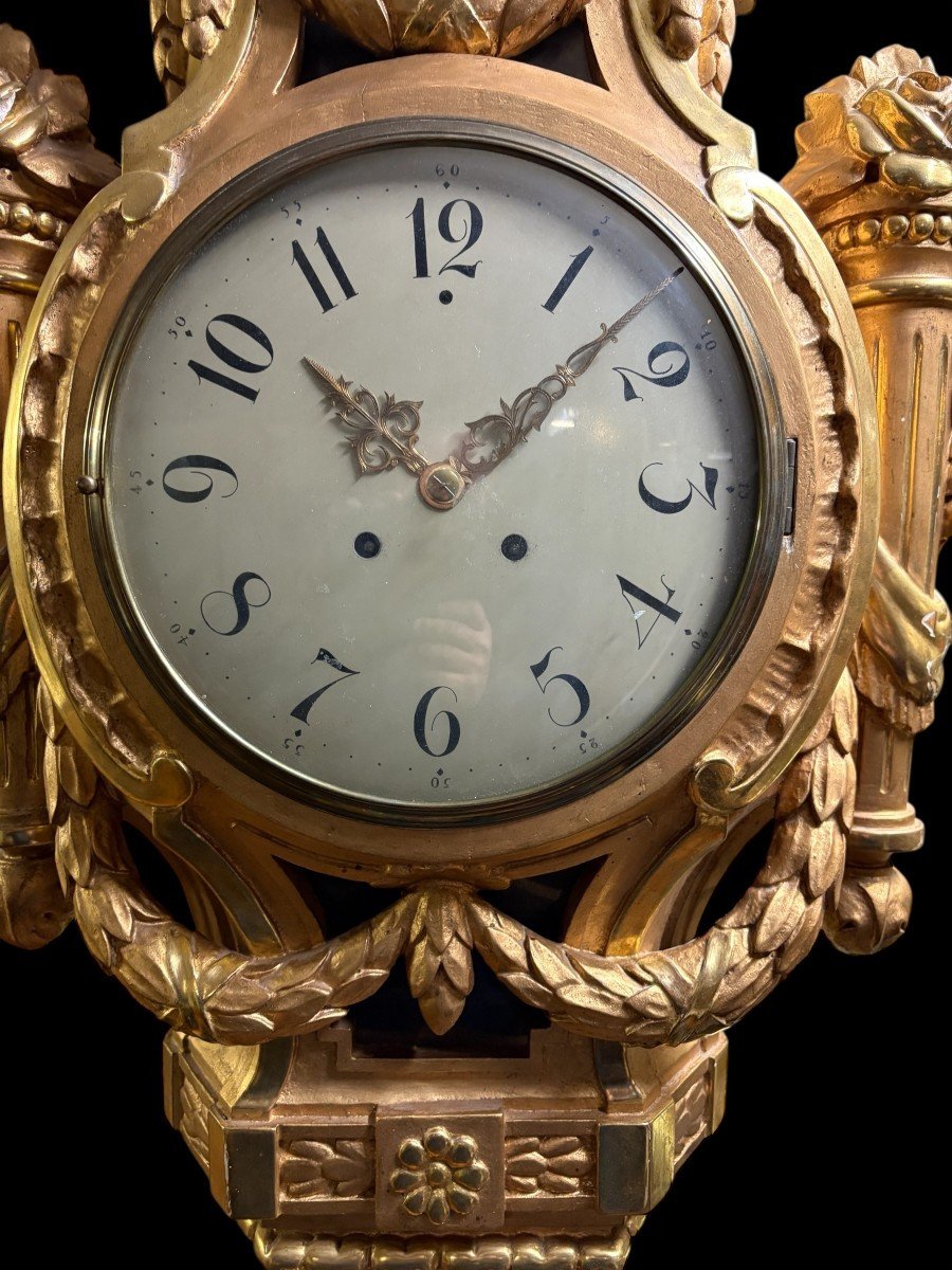 Large Swedish Gilded Wooden Cartel Clock  In The Louis XVI Style, 19th Century. (97 Cm)-photo-4
