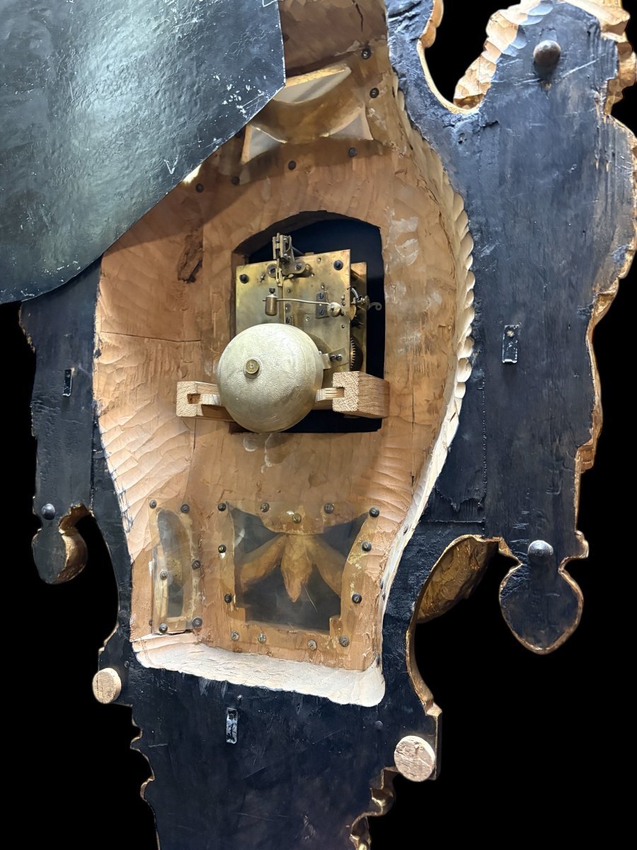 Large Swedish Gilded Wooden Cartel Clock  In The Louis XVI Style, 19th Century. (97 Cm)-photo-7