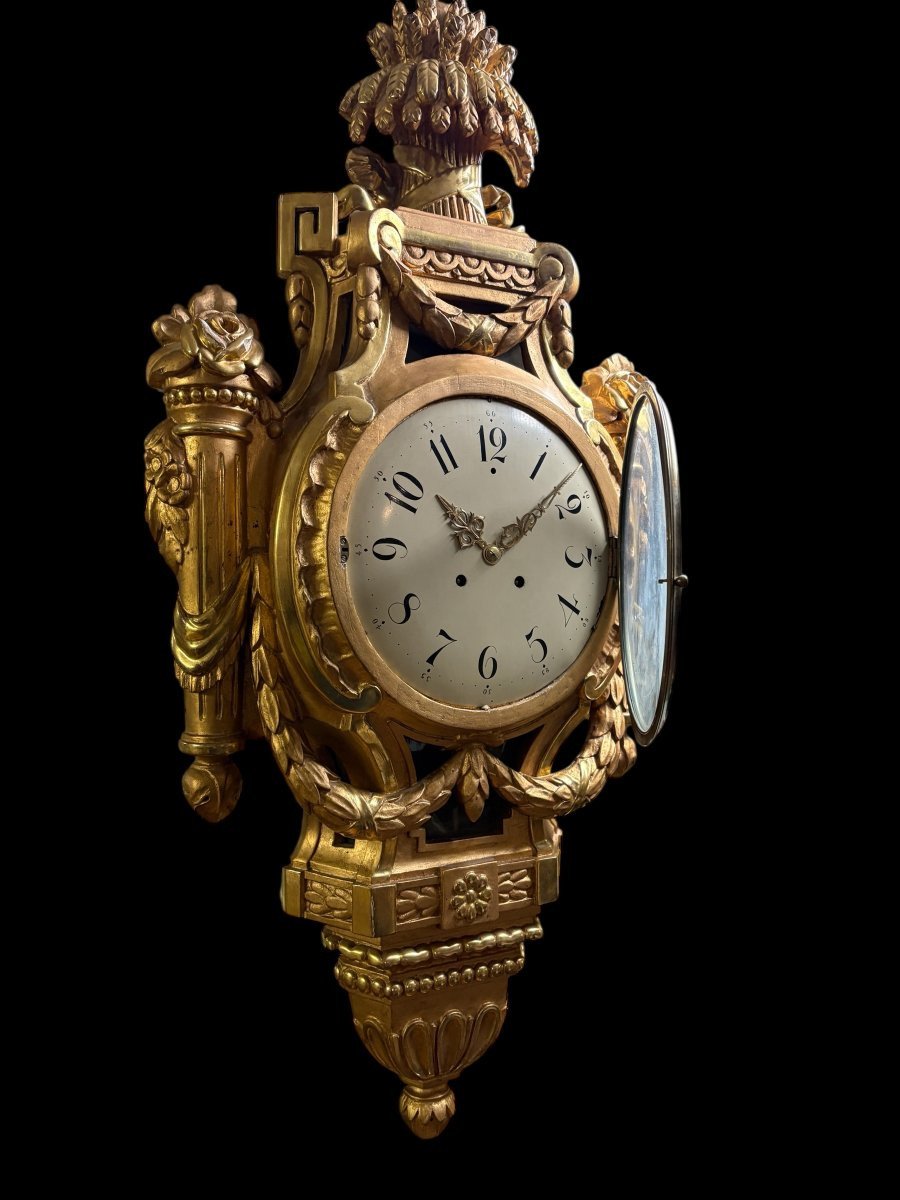 Large Swedish Gilded Wooden Cartel Clock  In The Louis XVI Style, 19th Century. (97 Cm)-photo-8