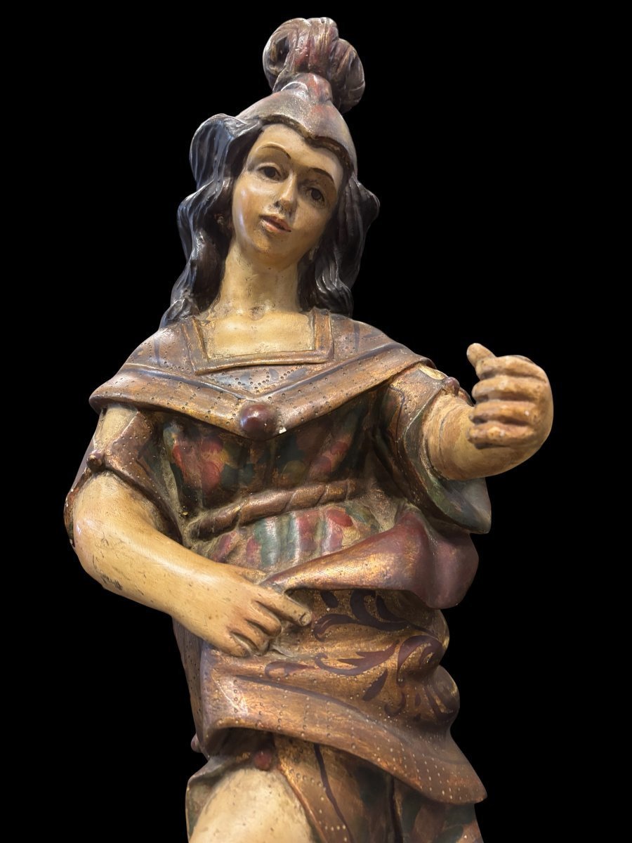 Joli ange en bois polychrome du XVIIIe siècle.-photo-4