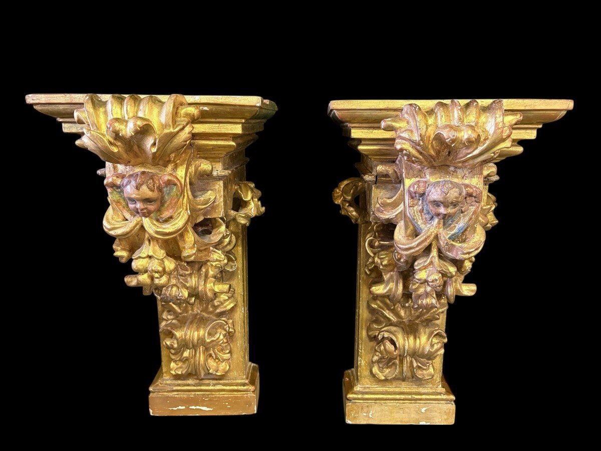Paire de consoles baroques italiennes du 17ème siècle.-photo-2