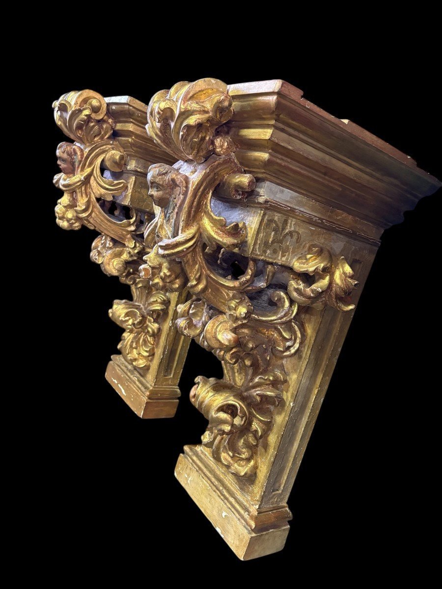 Paire de consoles baroques italiennes du 17ème siècle.-photo-3