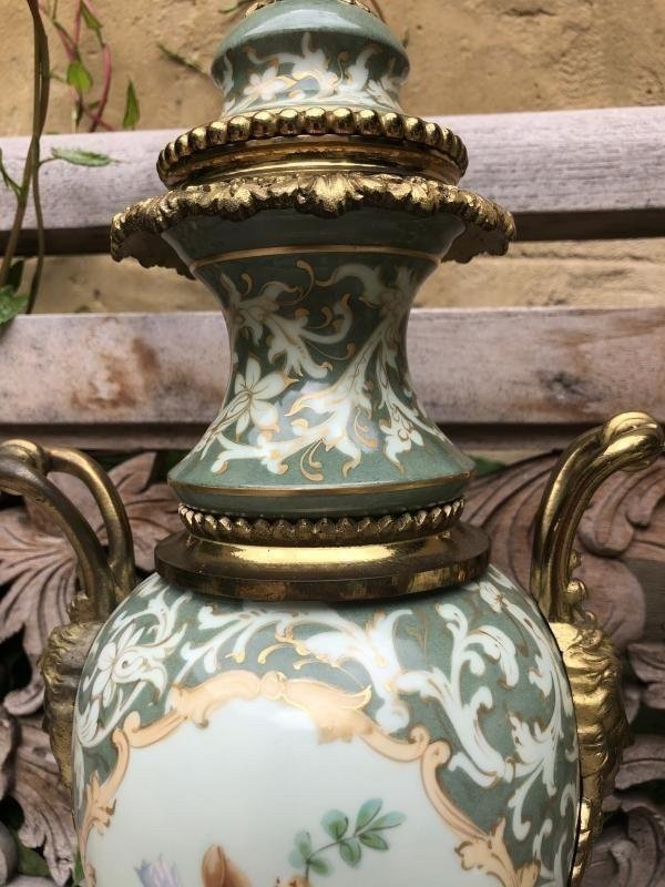 Pair Of Porcelain And Gilded Bronze Vases, Late 19th Century.-photo-2