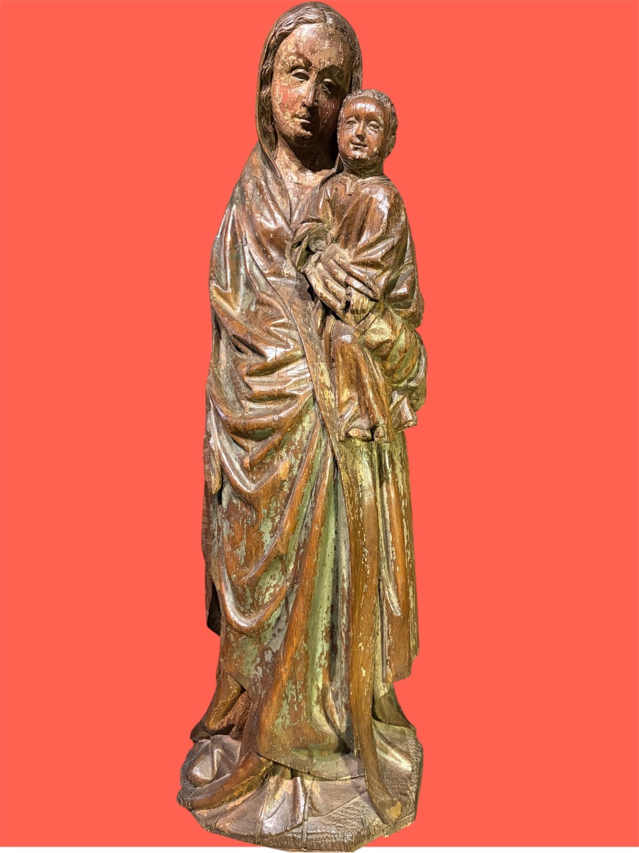 "the Virgin And Child," In Polychrome Oak, 16th Century 