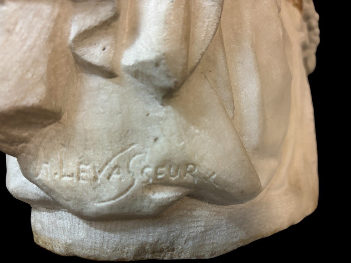 19th-century Carrara Marble Sculpture Entitled ‘woman And Putti Carrying Baskets Of Fruit’.-photo-2