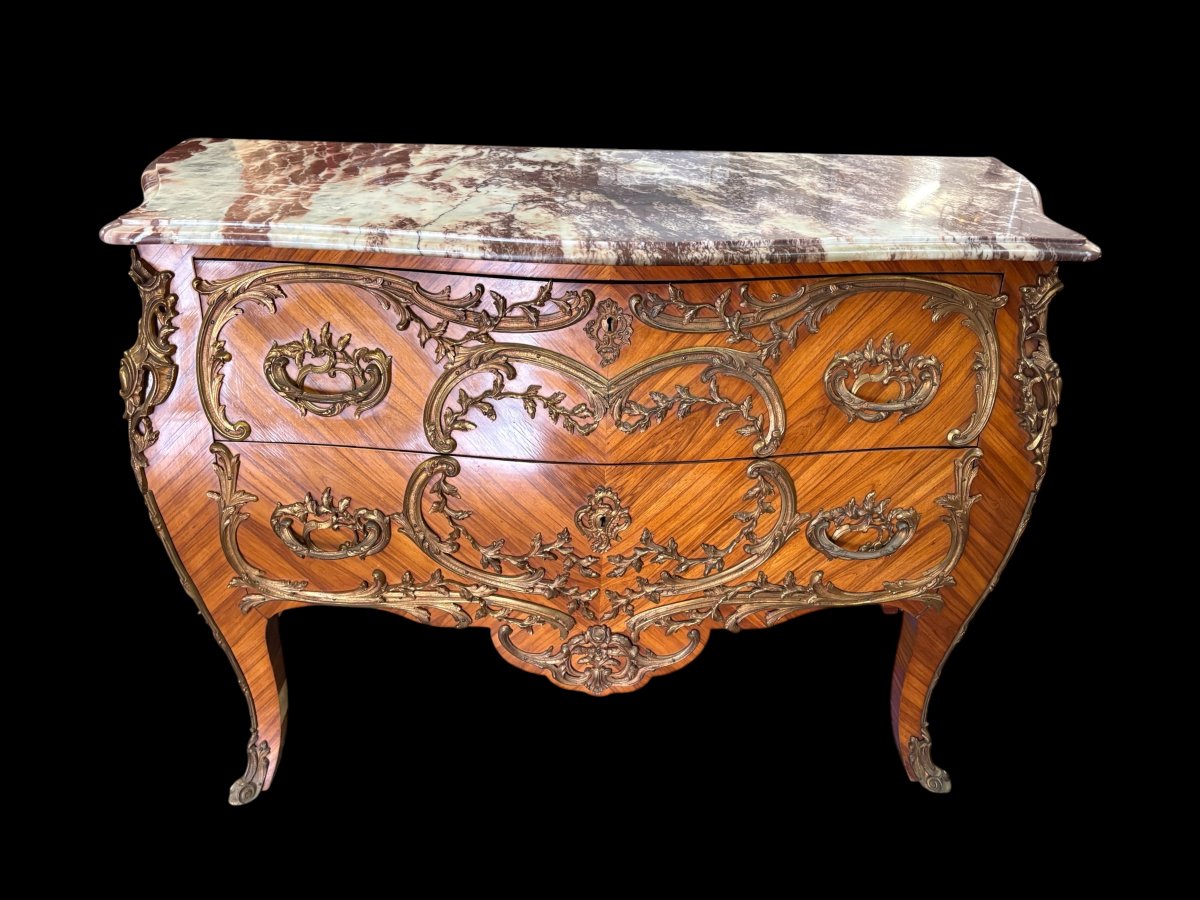 Elegant Curved Chest Of Drawers With Bronze Hardware, 1920.-photo-2