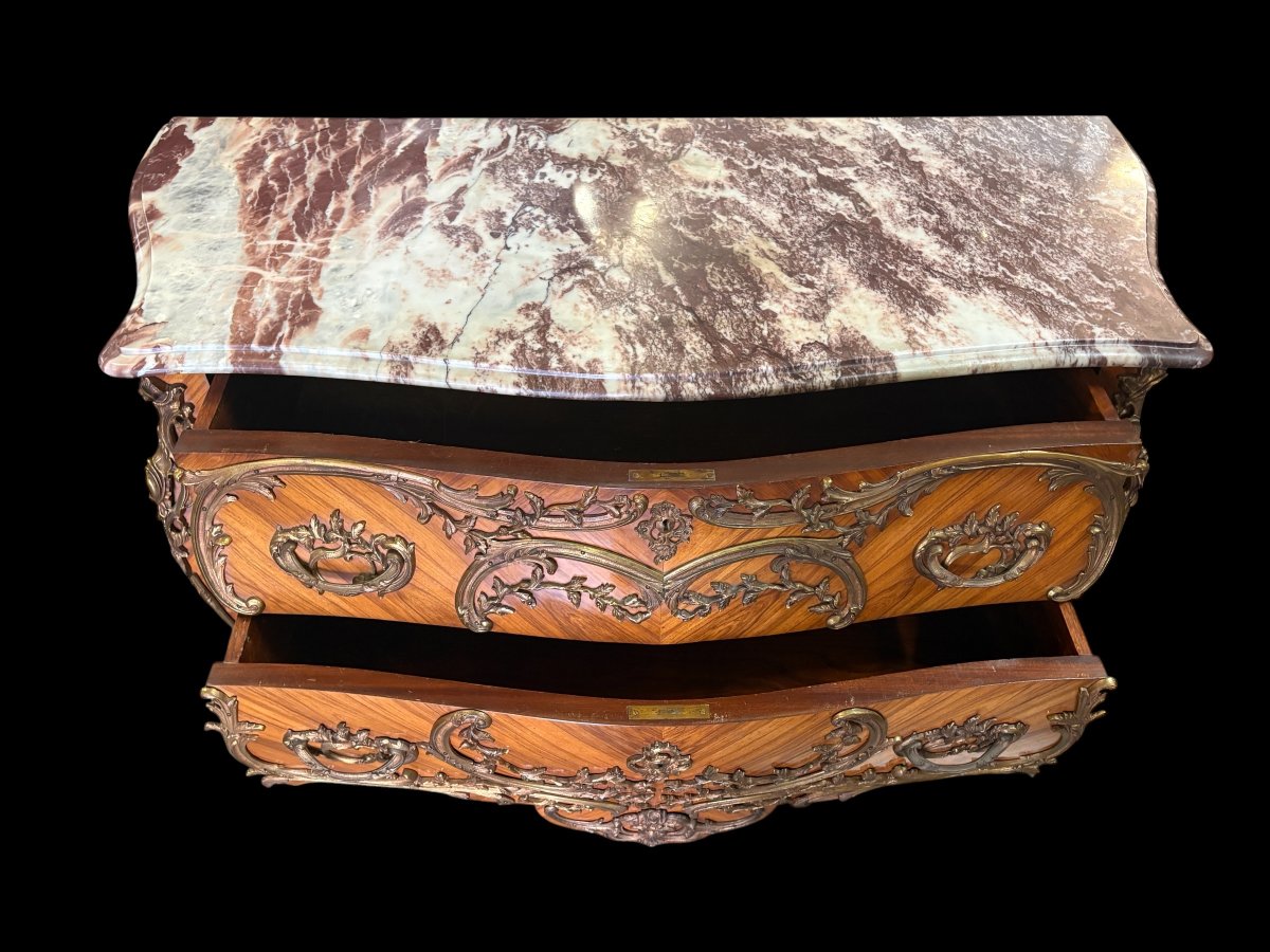 Elegant Curved Chest Of Drawers With Bronze Hardware, 1920.-photo-6