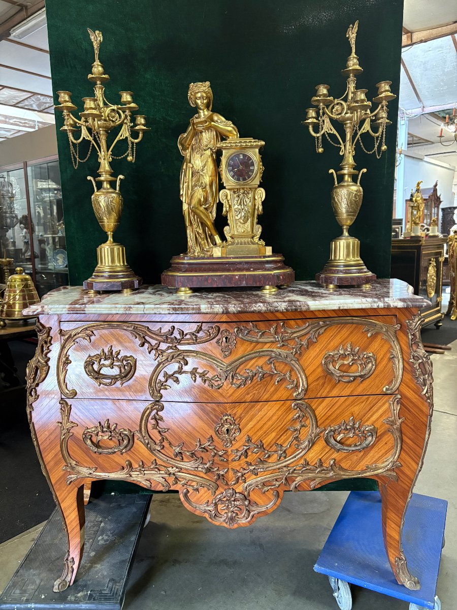 Elegant Curved Chest Of Drawers With Bronze Hardware, 1920.-photo-8