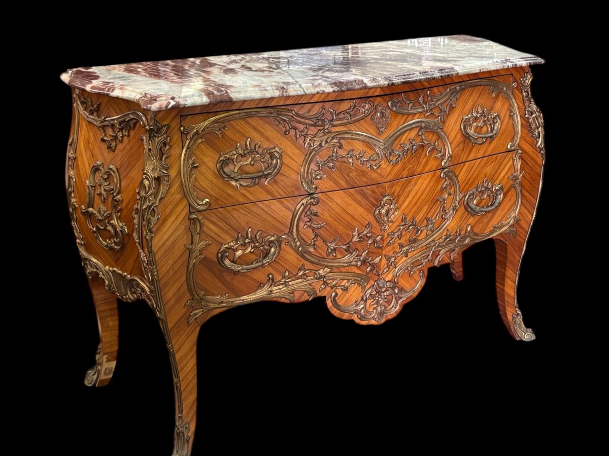 Elegant Curved Chest Of Drawers With Bronze Hardware, 1920.