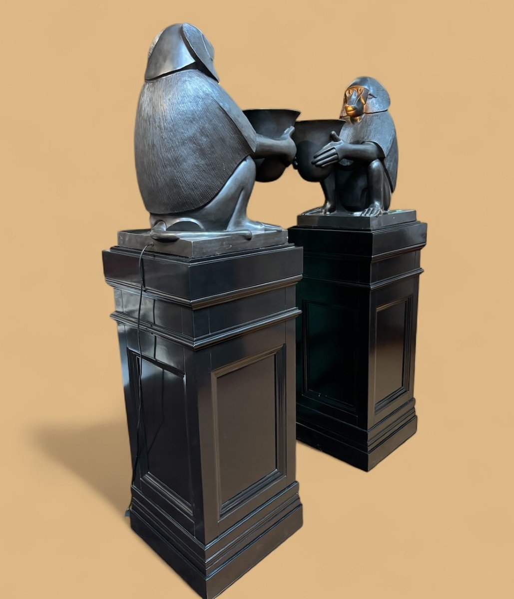 Paire de grandes lampes en bronze « Babouins » style ART DECO-photo-4