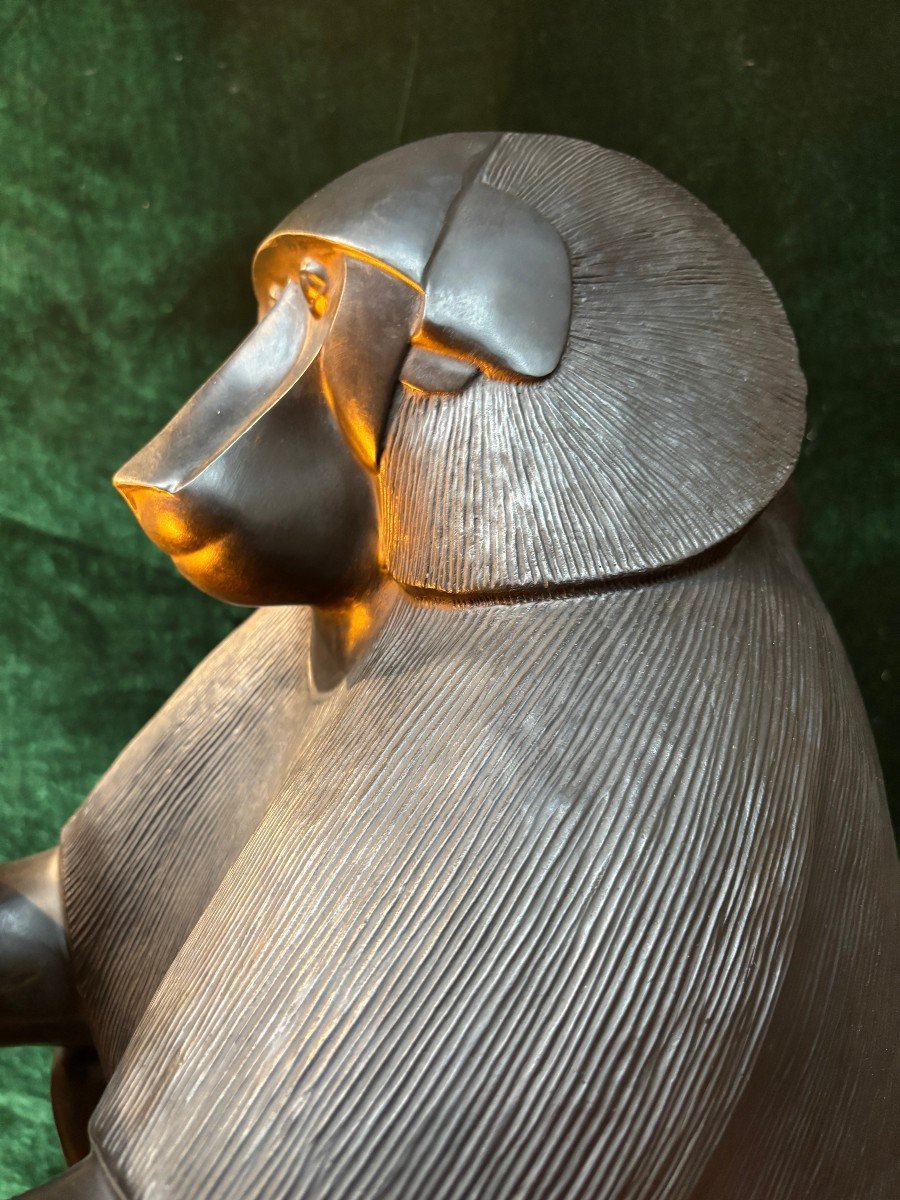 Paire de grandes lampes en bronze « Babouins » style ART DECO-photo-2