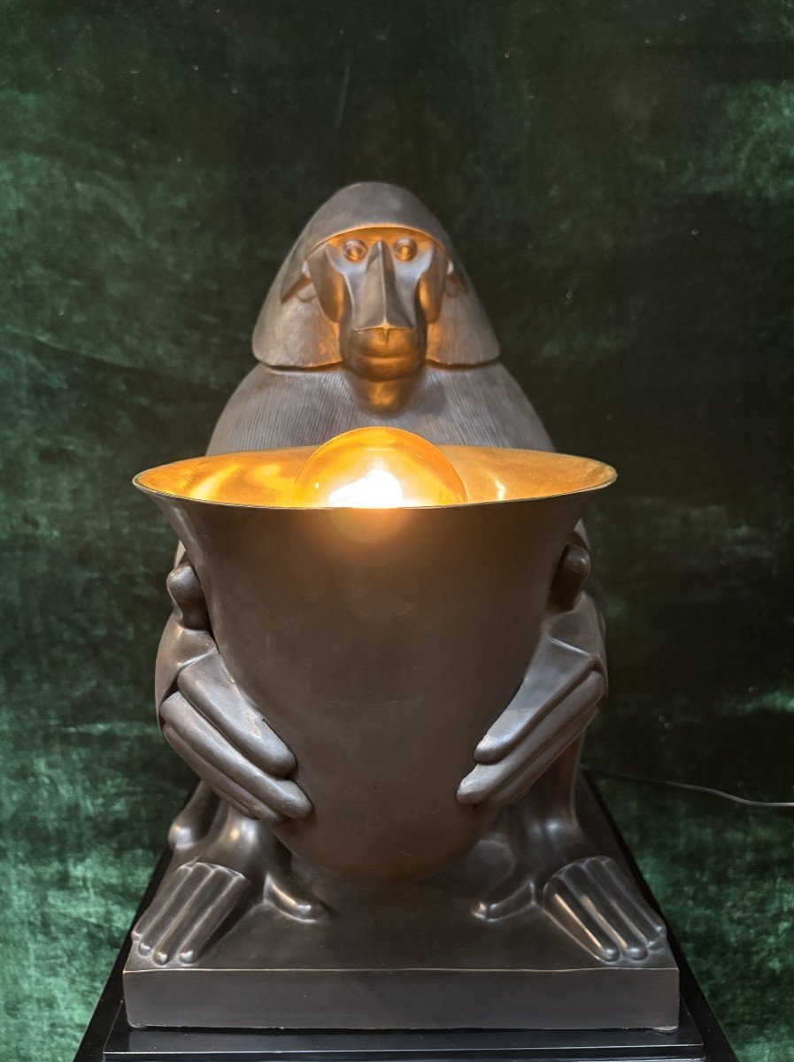 Paire de grandes lampes en bronze « Babouins » style ART DECO-photo-3