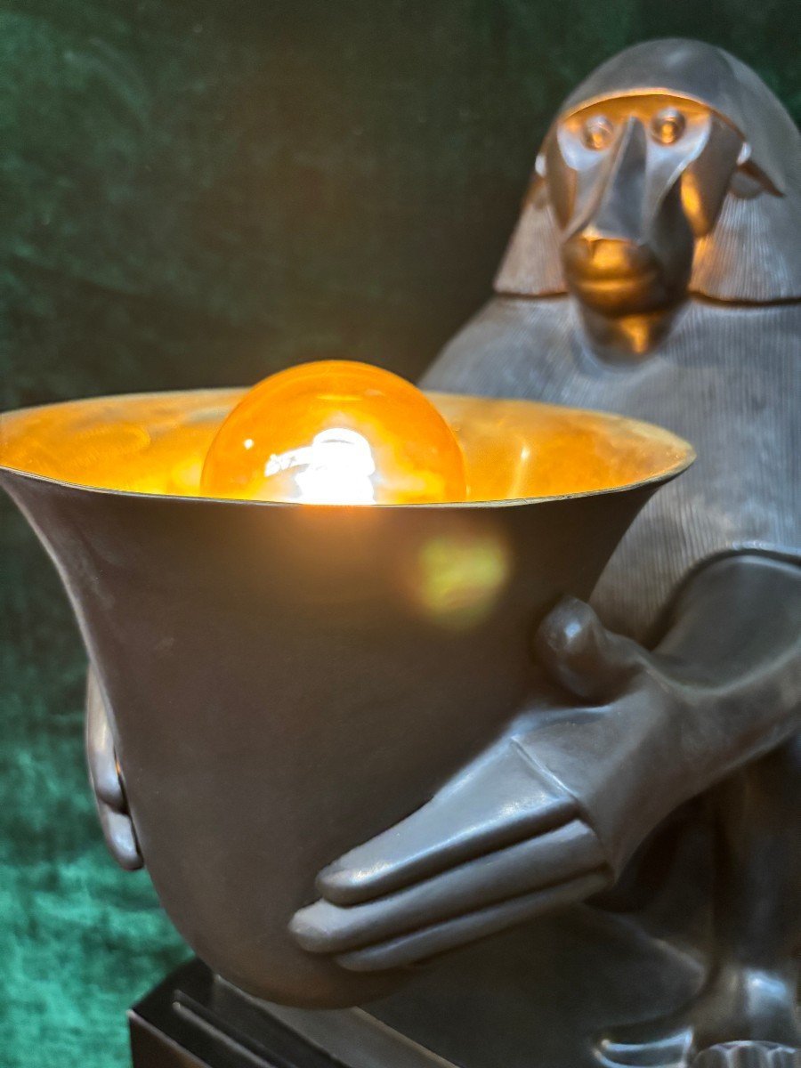 Paire de grandes lampes en bronze « Babouins » style ART DECO-photo-4