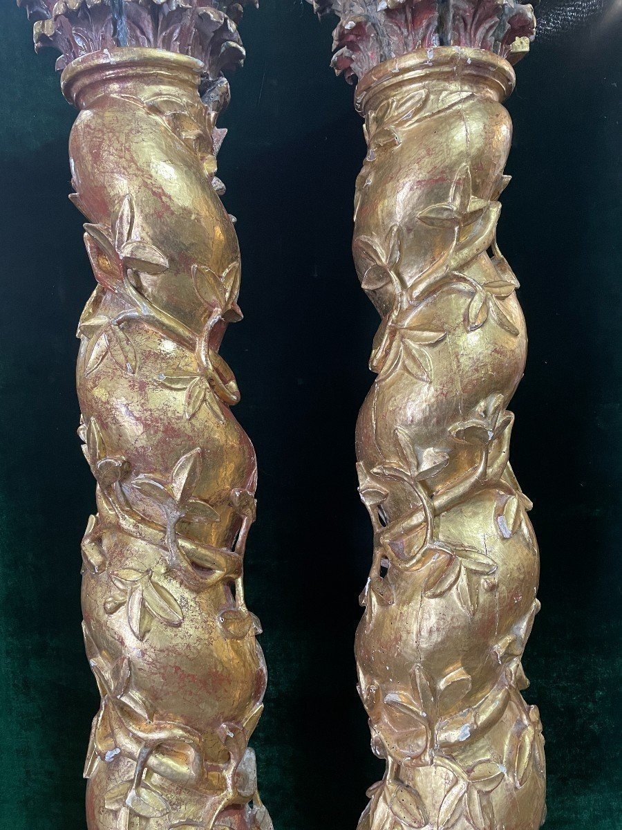 Pair Of Large Twisted Columns With Capitals, Early 17th Century.-photo-3