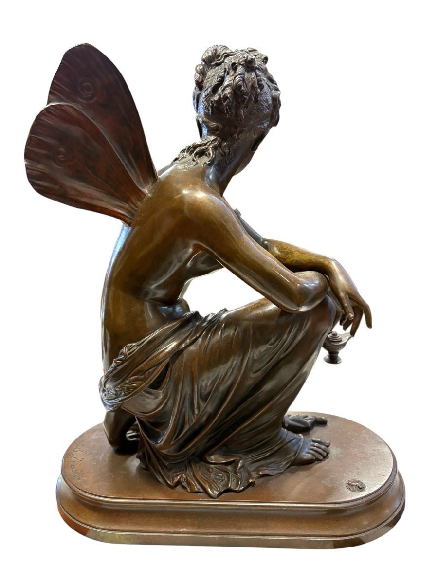 Beautiful Bronze Sculpture Titled “nymph,” By E. Laurent, 19th Century.-photo-7