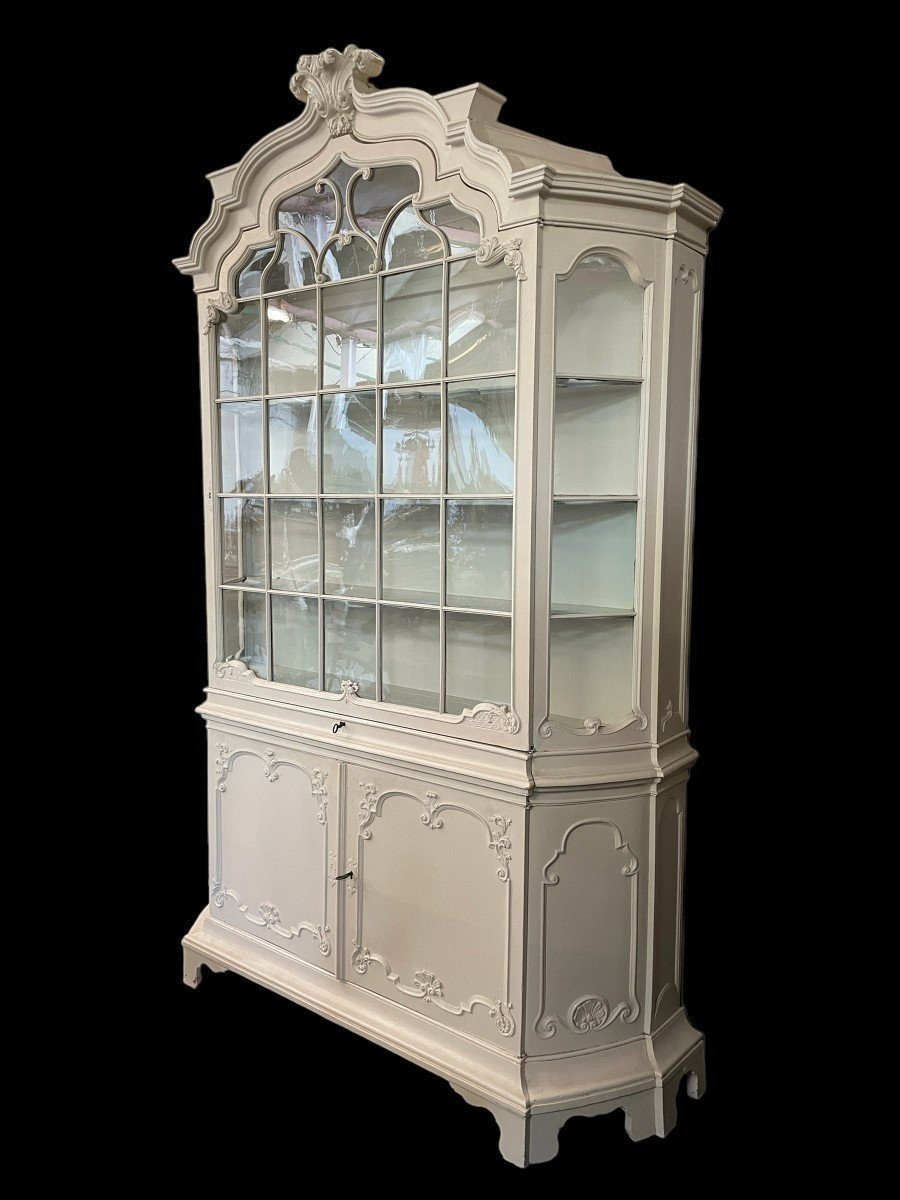 Charming, Large Louis XV Display Cabinet With A White Patina, 18th Century.-photo-3