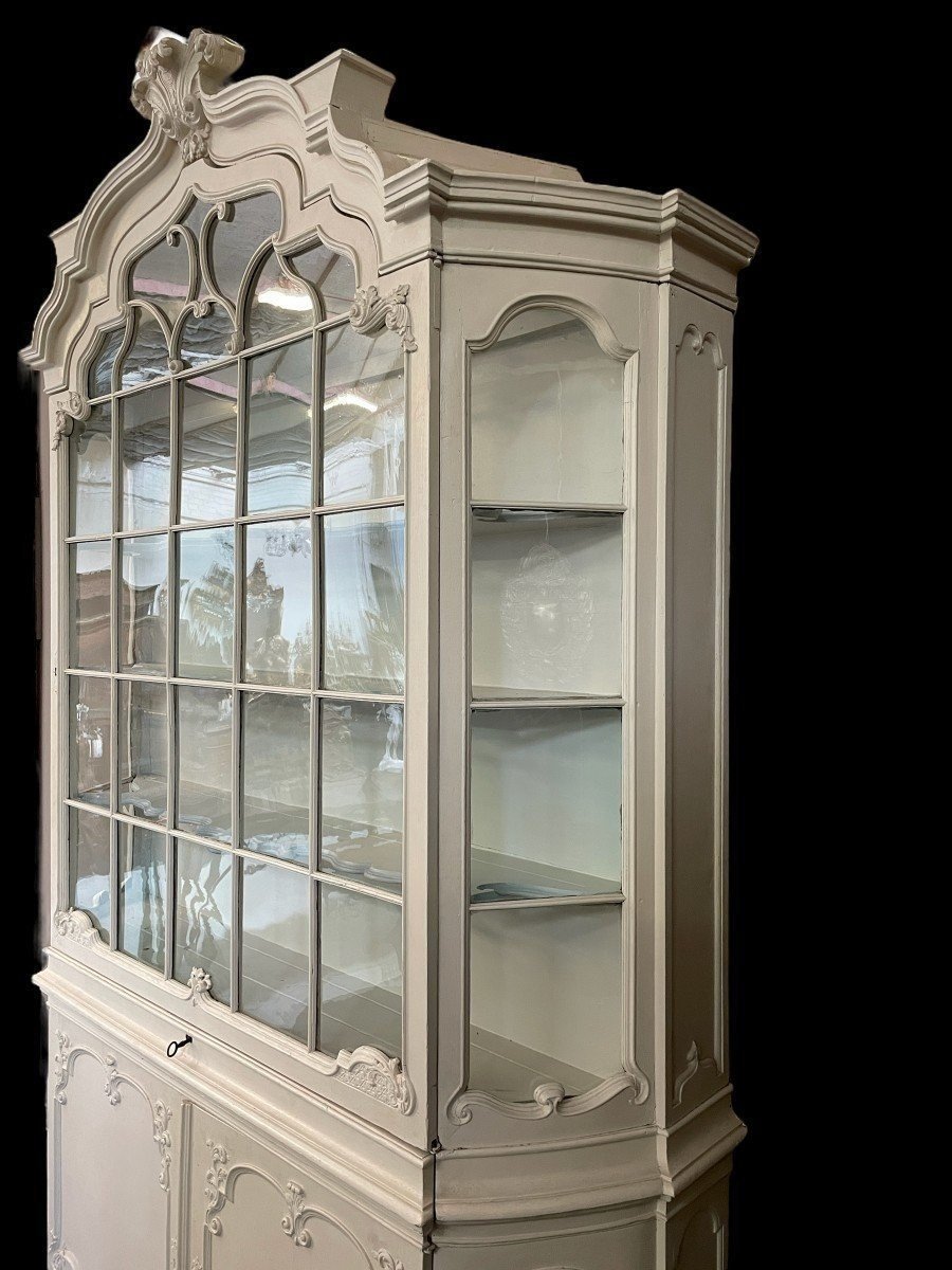 Charming, Large Louis XV Display Cabinet With A White Patina, 18th Century.-photo-2