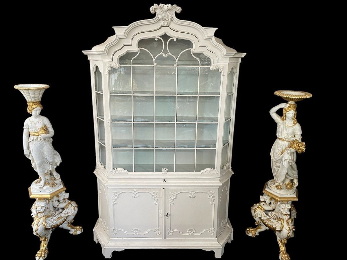 Charming, Large Louis XV Display Cabinet With A White Patina, 18th Century.-photo-4