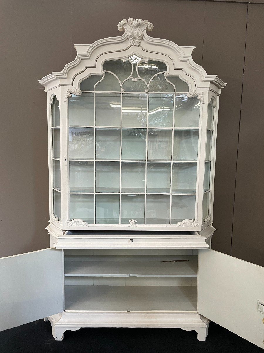 Charming, Large Louis XV Display Cabinet With A White Patina, 18th Century.-photo-7