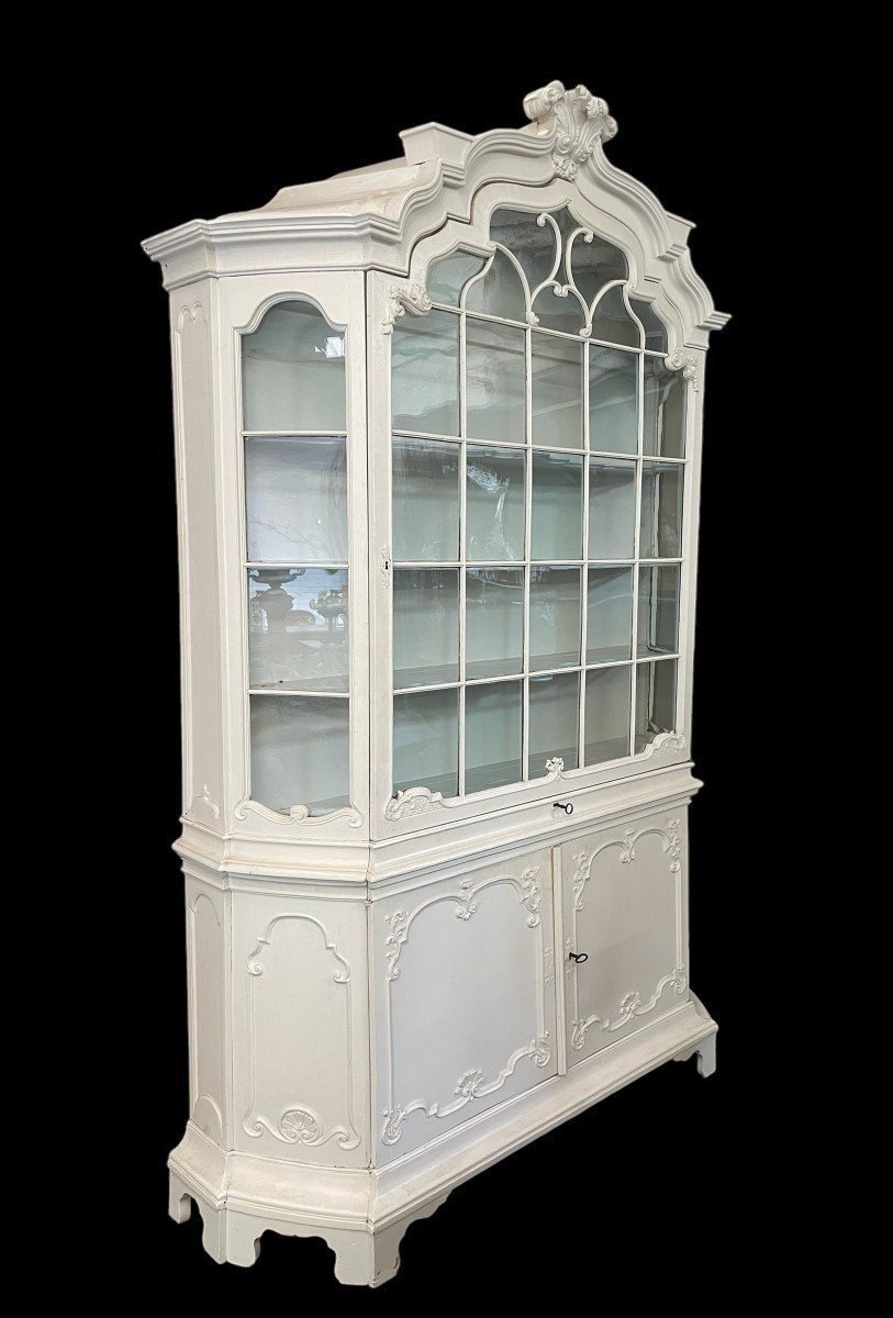 Charming, Large Louis XV Display Cabinet With A White Patina, 18th Century.-photo-8