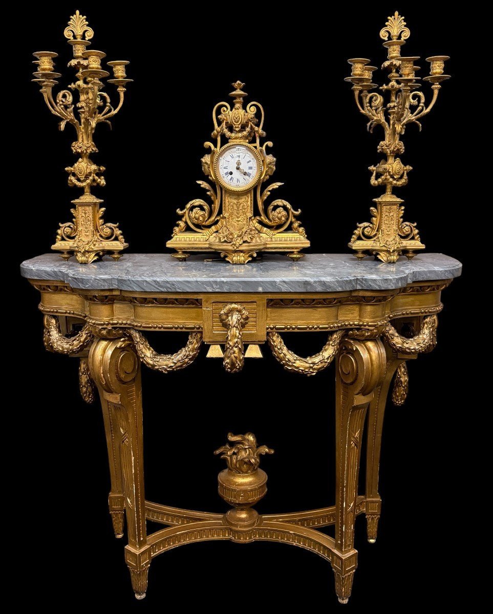 Elegant 19th-century Louis XVI-style Gilded Wood Console Table.-photo-2
