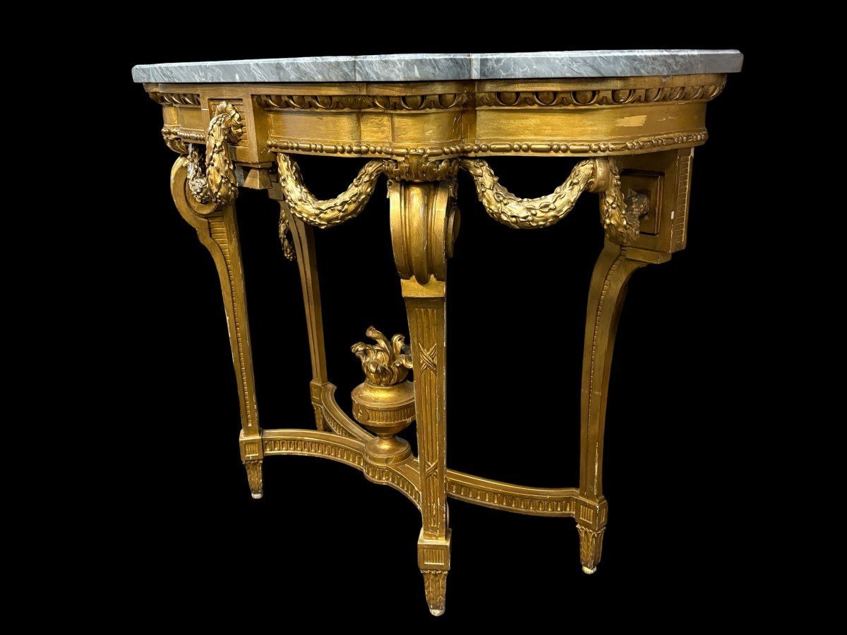 Elegant 19th-century Louis XVI-style Gilded Wood Console Table.-photo-3