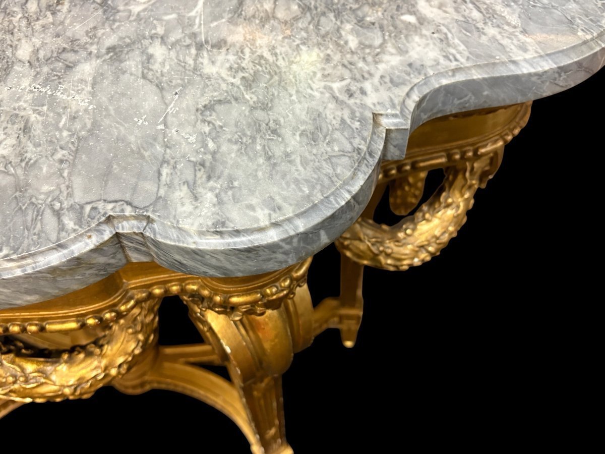 Elegant 19th-century Louis XVI-style Gilded Wood Console Table.-photo-4