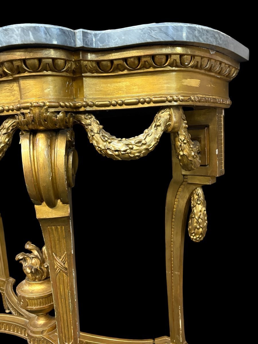 Elegant 19th-century Louis XVI-style Gilded Wood Console Table.-photo-4