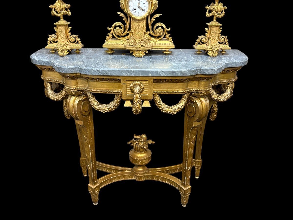 Elegant 19th-century Louis XVI-style Gilded Wood Console Table.-photo-8