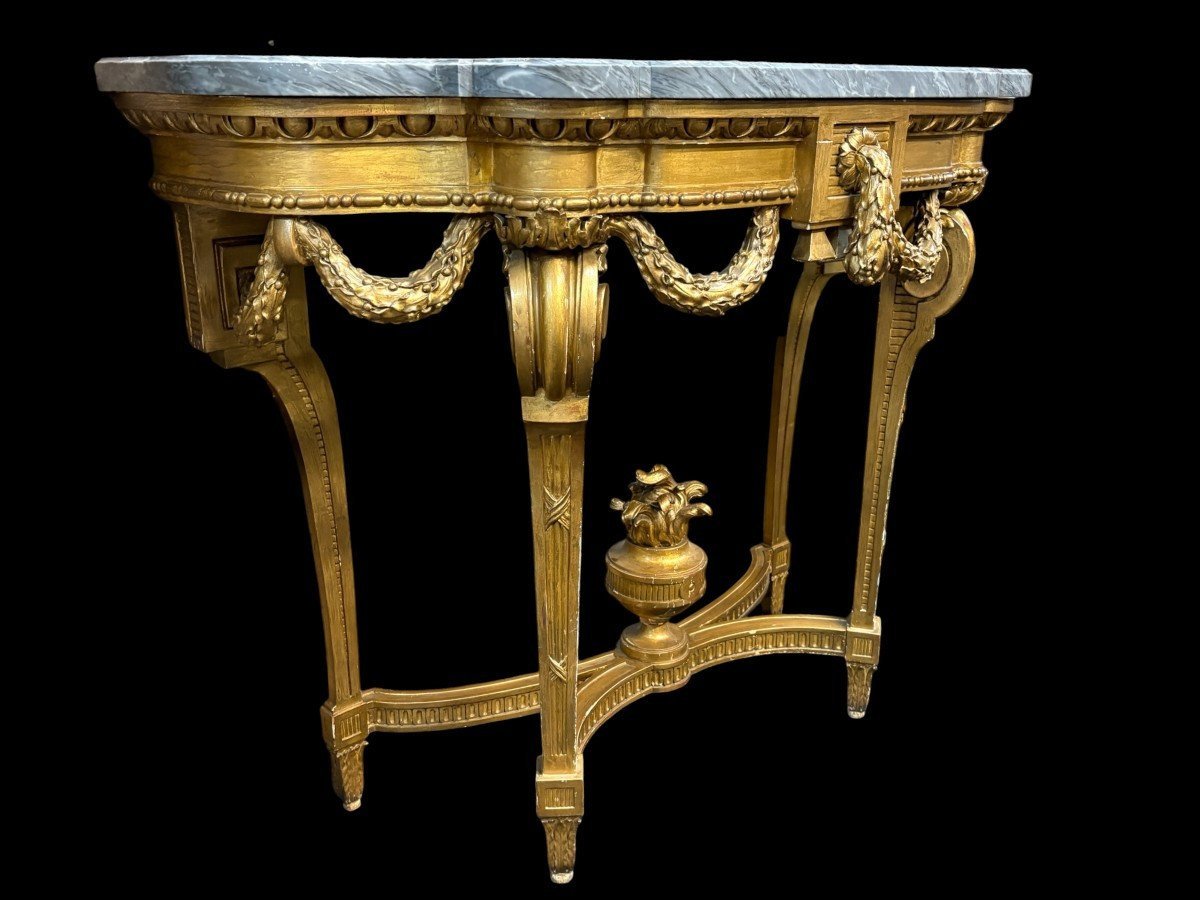 Elegant 19th-century Louis XVI-style Gilded Wood Console Table.