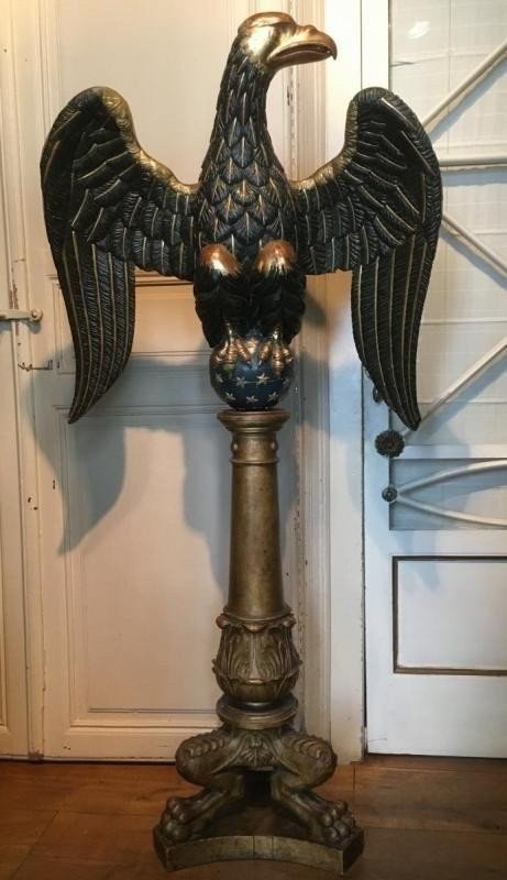 Large Carved And Polychrome Wooden Eagle, 18th Century.-photo-2