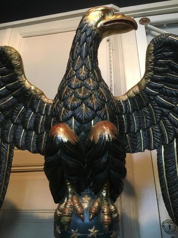 Large Carved And Polychrome Wooden Eagle, 18th Century.-photo-3