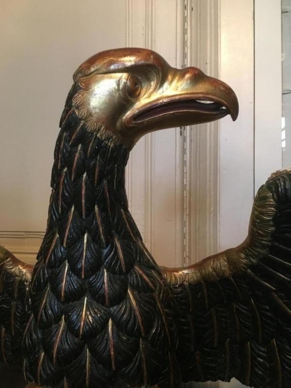 Large Carved And Polychrome Wooden Eagle, 18th Century.-photo-2