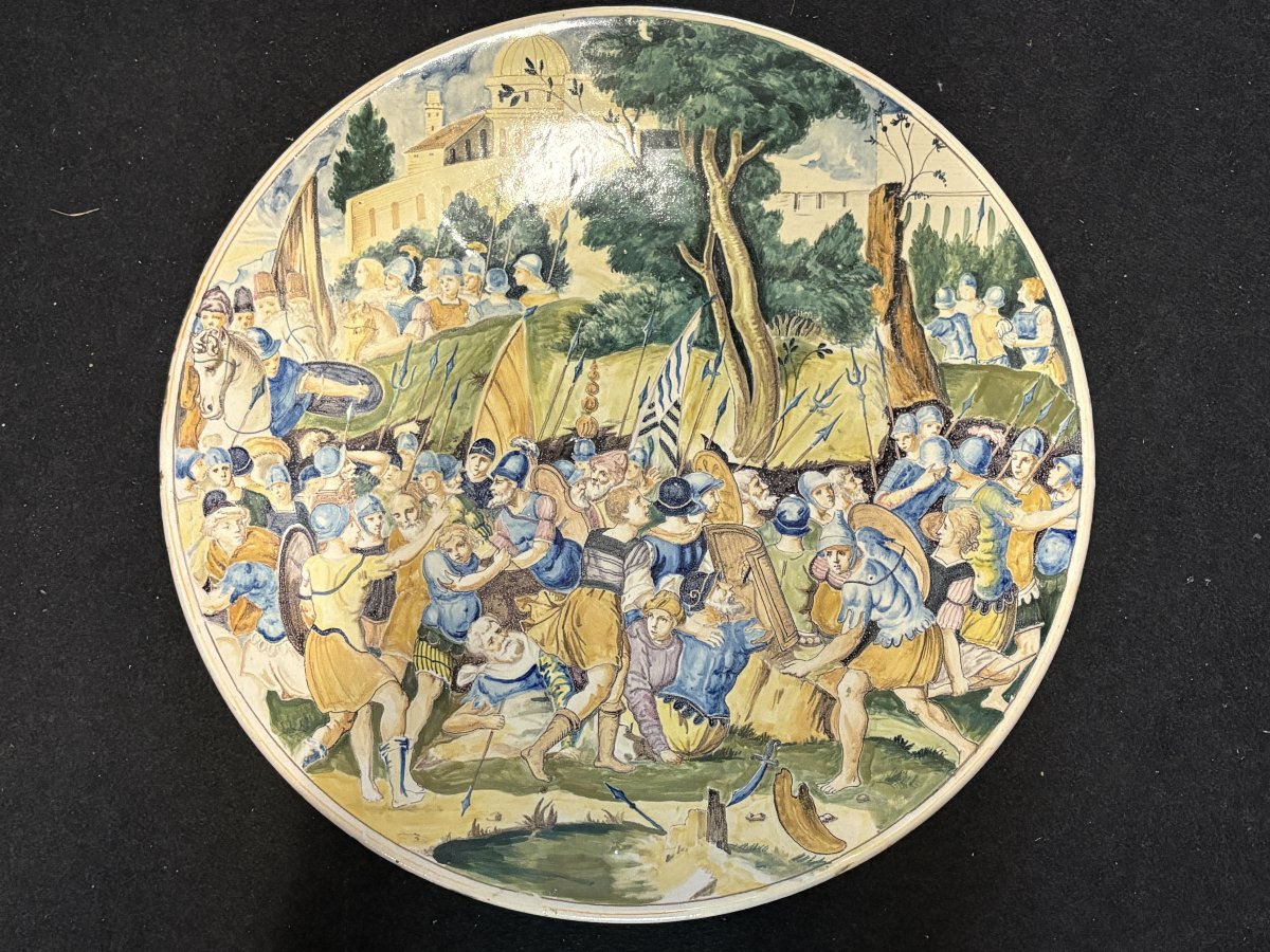 Grand plat en faïence italienne du XIXe siècle (diamètre 56,5 cm)-photo-2