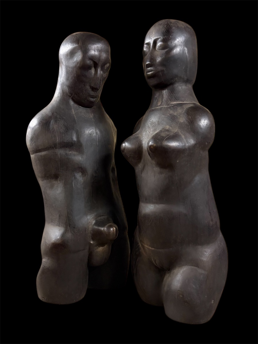Paire de torses en bois de chêne noirci, vers 1973 . -photo-7