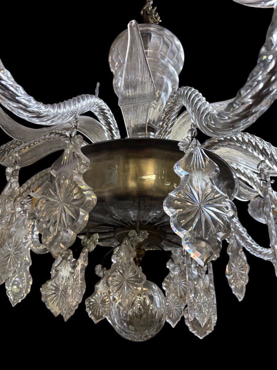 Grand lustre large en verre 10 bras de lumière, fin du XIXe siècle.-photo-2