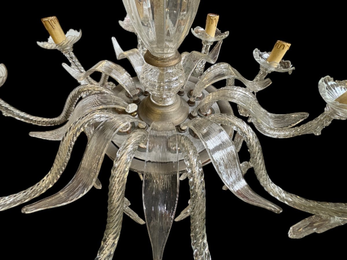Grand lustre large en verre 10 bras de lumière, fin du XIXe siècle.-photo-4