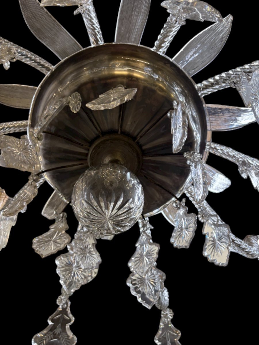 Grand lustre large en verre 10 bras de lumière, fin du XIXe siècle.-photo-1