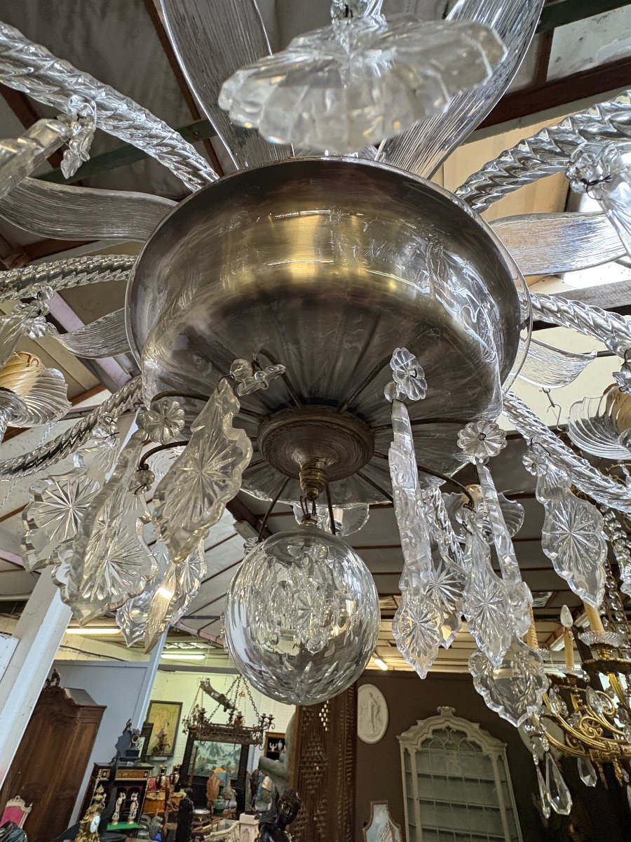 Grand lustre large en verre 10 bras de lumière, fin du XIXe siècle.-photo-3