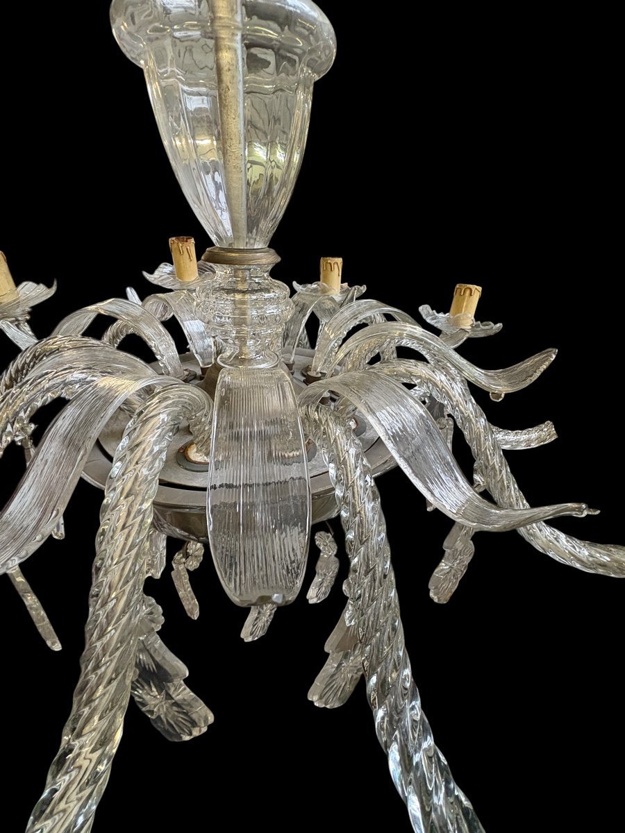 Grand lustre large en verre 10 bras de lumière, fin du XIXe siècle.-photo-5