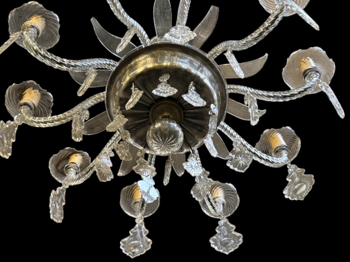 Grand lustre large en verre 10 bras de lumière, fin du XIXe siècle.-photo-6