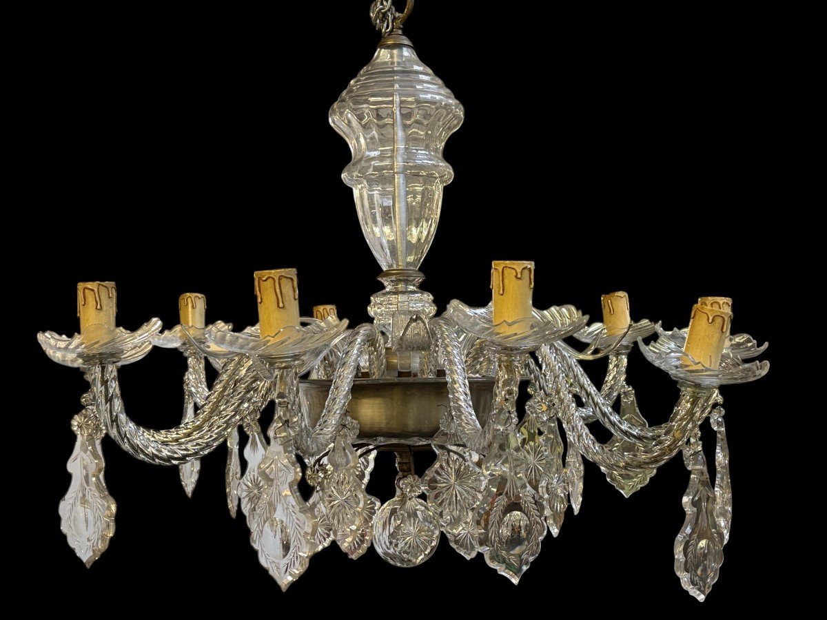 Grand lustre large en verre 10 bras de lumière, fin du XIXe siècle.